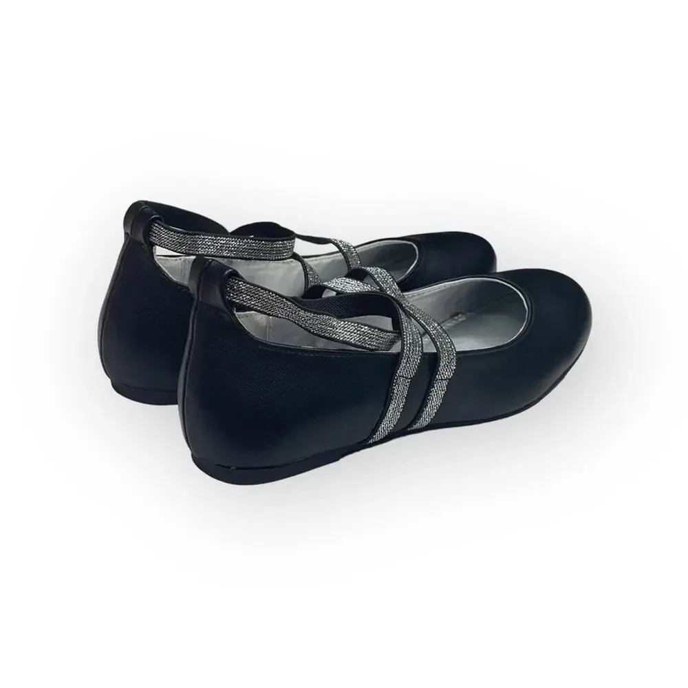 new Mia ☀︎︎ Abbey Vegan Leather Ankle Strap Ballet Flat ☀︎︎ Black + Silver ☀︎ 13
